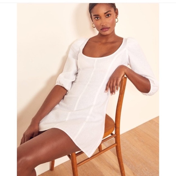 Reformation Maxine Linen Mini Dress White 8 - Picture 3 of 12